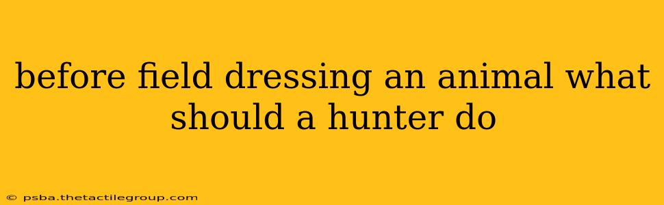 before field dressing an animal what should a hunter do